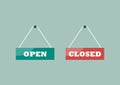 Open and closed signs hanging plates Royalty Free Stock Photo