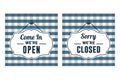 Open and closed signs store information style cloth collection Royalty Free Stock Photo