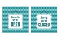 Open and closed signs store information style cloth design Royalty Free Stock Photo