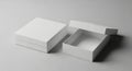 Open and closed white gift boxes on a light gray surface, product shot Royalty Free Stock Photo