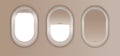 Open and closed window in plane. Gray airplane window, gray light template, plain aircraft window white space