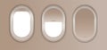 Open and closed window in plane. Gray airplane window, gray light template, plain aircraft window white space Royalty Free Stock Photo