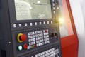 Open cnc machine with snap and digitally controlled pannel modern cnc lathe in factory Royalty Free Stock Photo