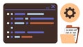 Coding Window with Gear Icon and Binary Folder Representing Technology and Data Management Royalty Free Stock Photo