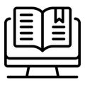 Open computer book icon, outline style