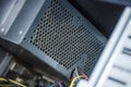 Open computer power supply unit with dust Royalty Free Stock Photo