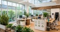 Open Concept Eco Friendly Office with Central Green Space Generative Ai Royalty Free Stock Photo