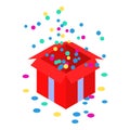 Open confetti red gift box icon, isometric style Royalty Free Stock Photo