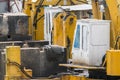 Open construction work site with heavy machinery equipment construction materials Royalty Free Stock Photo