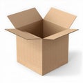 Open corrugated carton box isolated on white background. Kraft box with open lid mockup Royalty Free Stock Photo