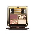 Open cosmetic set with eye shadows and applicators in brown plastic case