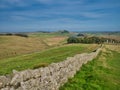 In open countryside, the route of Hadrian`s Wall in Northumberland, England, UK Royalty Free Stock Photo