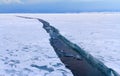 Open cracked ice on lake Baikal