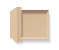 Open craft box. Empty cardboard container template. 3d top view. Blank space inside recycle bio pakage mockup. Closeup