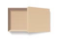 Open craft box. Empty cardboard container template. 3d top view. Blank space inside recycle bio pakage mockup. Closeup