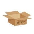 Open crate boxes 3d, cardboard box brown, flat style cardboard parcel boxes empty, packaging cargo open, isometric boxes brown,