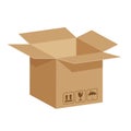 Open crate boxes 3d, cardboard box brown, flat style cardboard parcel boxes, packaging cargo open, isometric boxes brown Royalty Free Stock Photo