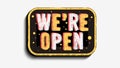 We Are Open Custom Business Scratchy Style Sign Signboard Vector Design On A White Background. Royalty Free Stock Photo