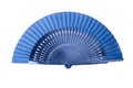 Open dark blue fan on white isolated background. Royalty Free Stock Photo