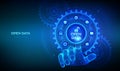 Open data database. Digital file storage system. Online documentation database technology concept. DMS. Integration API. Hand
