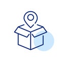 Open delivery box with map pointer. Delivery or pick-up address. Pixel perfect icon