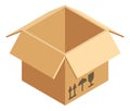 Open delivery package. Empty cardboard box icon