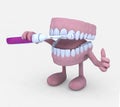 Open denture cartoon washing toot with electric tootbrush