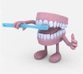 Open denture cartoon washing toot with tootbrush