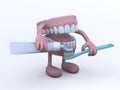 Open denture with toothpaste tube and toothbrush