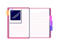 Open diary, blank notebook. Cute pink notepad. Workbook, planner, organizer Royalty Free Stock Photo