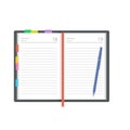 Open diary, planner or notebook vector illustration in flat style