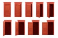 Open door animation, sequence stages of brown wood closed, ajar home or office door