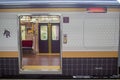 The open door of beautiful train at Nikko station, background Royalty Free Stock Photo