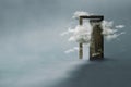 Open door on a blue background with a cloud crossing the threshold Royalty Free Stock Photo