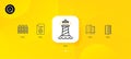 Open door, Boxes shelf and Technical documentation minimal line icons. For web application, printing. Vector