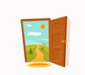 Open door cartoon colorful vector illustration. House apartment entrance Royalty Free Stock Photo