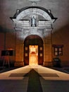 Open door of the church in the night, Sancturary of Our Lady of Laus Royalty Free Stock Photo