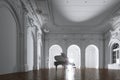 Open door in a classic white concert room with light going through it 3d render