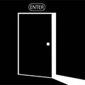 Open door, entrance, light icon in white color, isolated on black background. EPS 10 vector Royalty Free Stock Photo