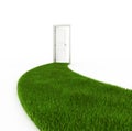 Open door with grass footpath Royalty Free Stock Photo