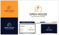 Open door home and house line art style logo with business card template Royalty Free Stock Photo