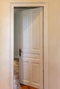 Open door on house wall background. Interior retro white tall door, front view Royalty Free Stock Photo