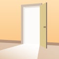 Open Door with light beams going inside room. Symbol of new way, exit, discovery, new opportunities. Business motivation