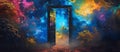 open door with light at the end, new life and opportunity concept, changes and right decision, gate to fantastic world Royalty Free Stock Photo