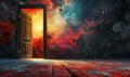 open door with light at the end, new life and opportunity concept, changes and right decision, gate to fantastic world Royalty Free Stock Photo