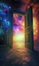 open door with light at the end, new life and opportunity concept, changes and right decision, gate to fantastic world Royalty Free Stock Photo
