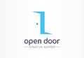Open door, in and out creative symbol concept. Enter, exit, real estate agency abstract business logo. Home furniture