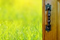 Open door over green grass field nature background Royalty Free Stock Photo