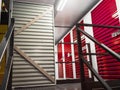 Open door of a self storage facility. Service to keep safe extra belongings. Nobody. Selective focus. Clean and well run business Royalty Free Stock Photo