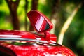 Open door and side view mirror of exotic luxury car